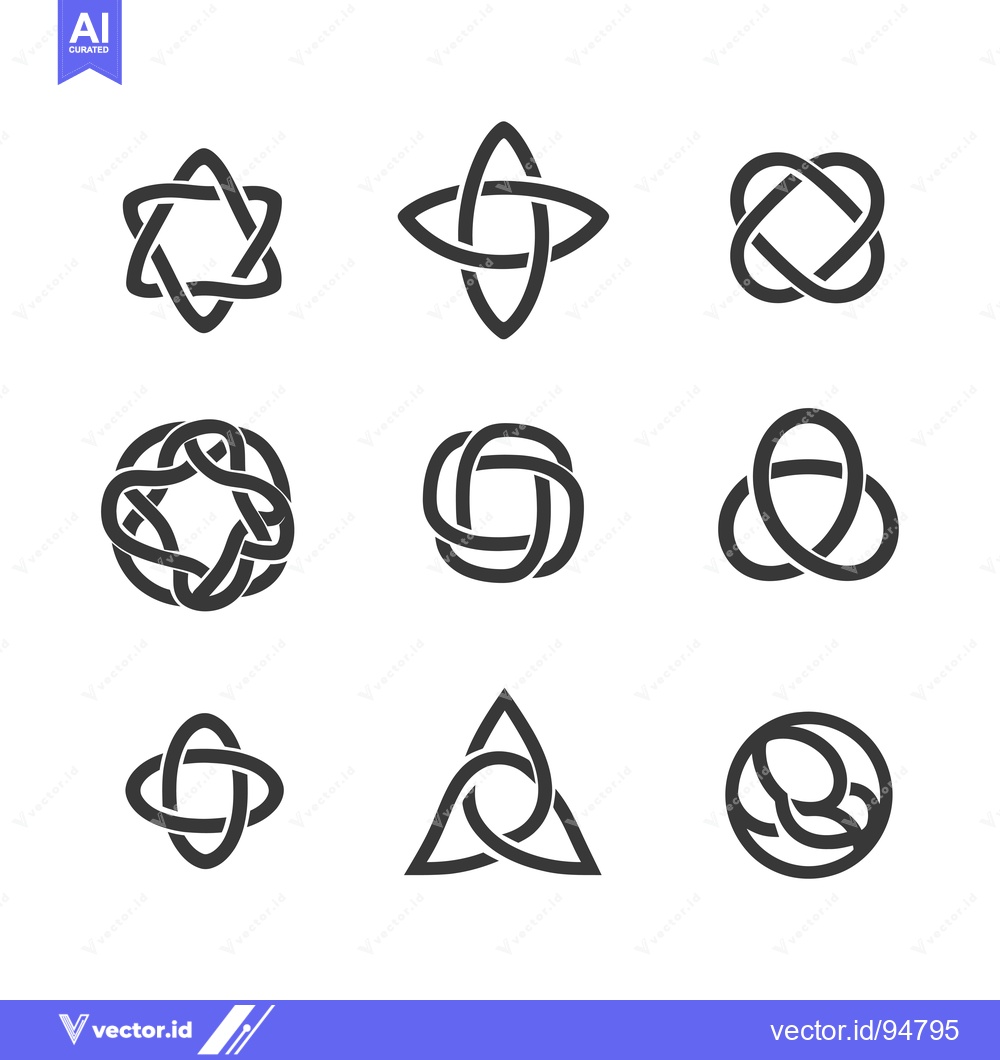 Premium Vector of Set of 9 Intertwined Geometric Shapes in Black and White