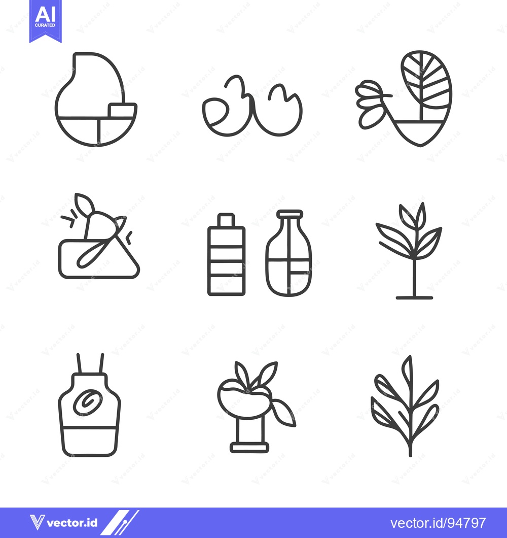 Premium Vector dari Set of 9 Line Art Illustrations of Plants and Bottles
