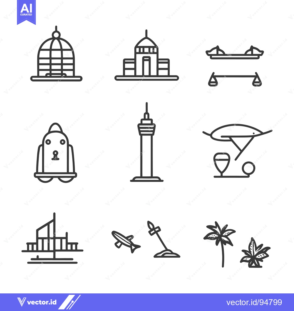 Premium Vector dari Set of 9 Line Icons Depicting Various Architectural and Travel-Related
