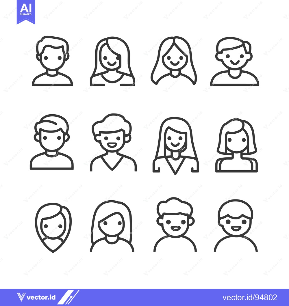 Premium Vector of Set of 9 Line Icons for Male and Female User Profile Avatars