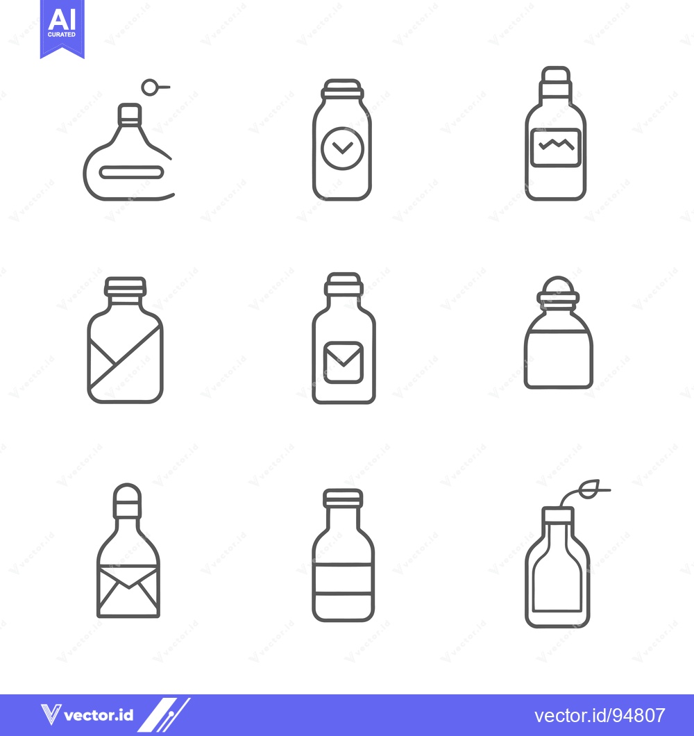 Premium Vector dari Set of 9 Outline Bottle Icons with Different Designs