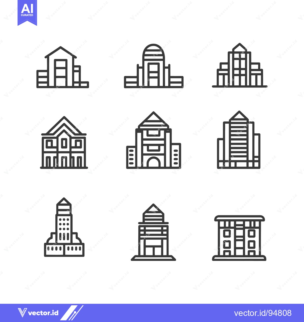 Premium Vector dari Set of 9 Outline Building Icons in Black and White