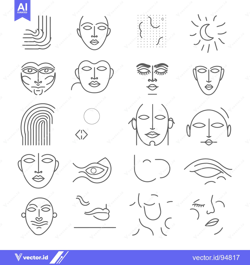 Premium Vector of Set of Abstract Line Art Faces and Shapes