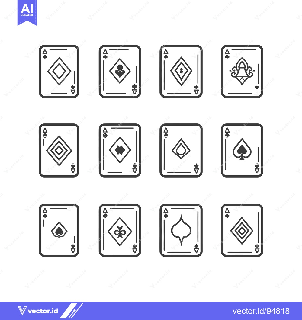 Premium Vector dari Set of Ace Playing Cards in Different Suits with Black Outline