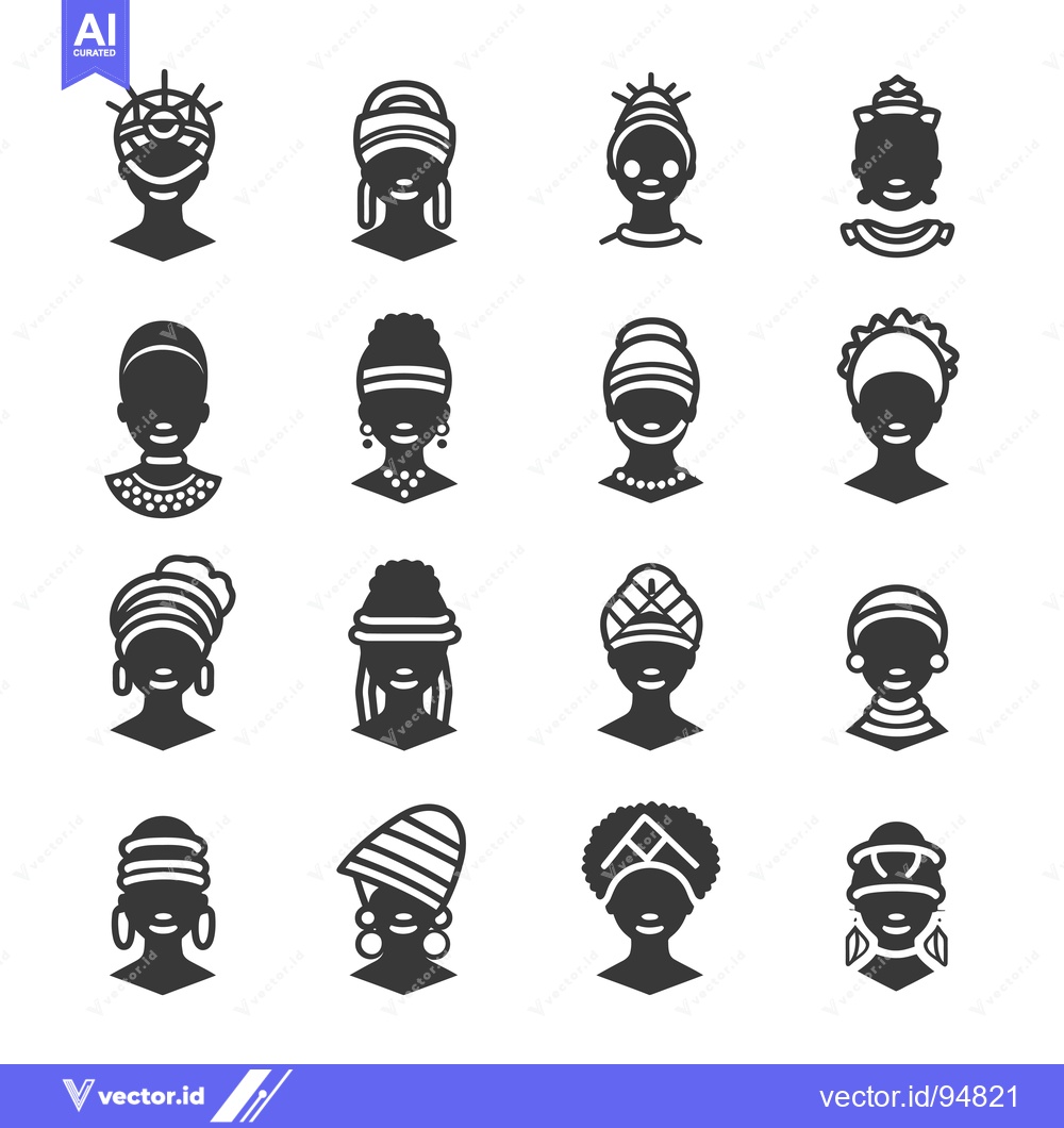 Premium Vector of Set of African Women in Traditional Headwear and Jewelry