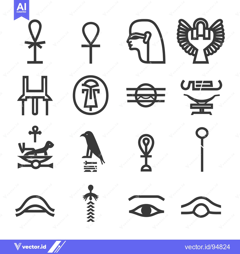 Premium Vector of Set of Ancient Egyptian Hieroglyphs and Symbols