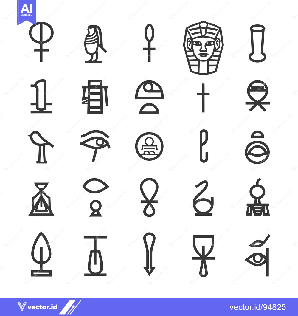 Premium Vector of Set of Ancient Egyptian Hieroglyphs and Symbols in Black and White