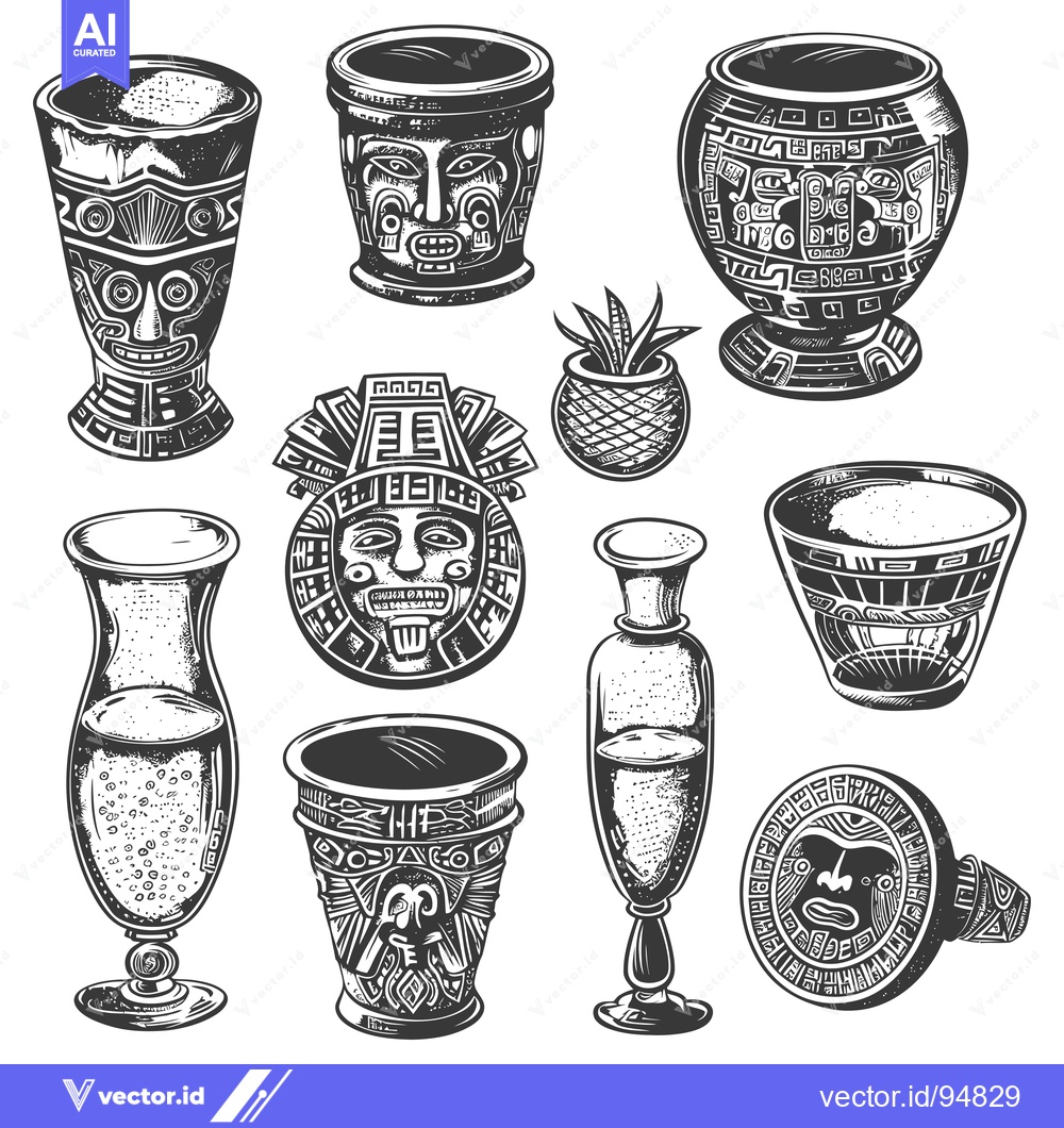Premium Vector dari Set of Ancient Mayan Drinking Vessels