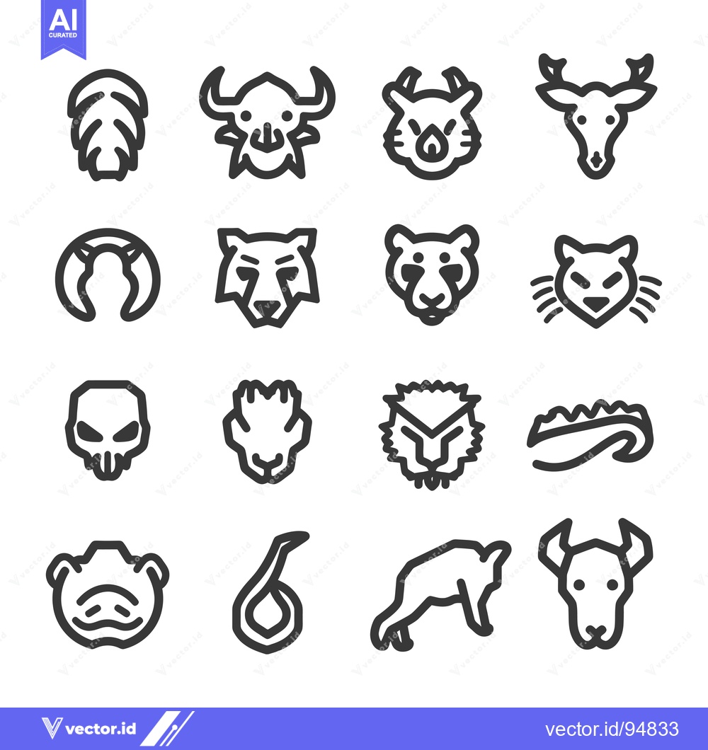Premium Vector dari Set of Animal Head Icons in Black and White Outline Style