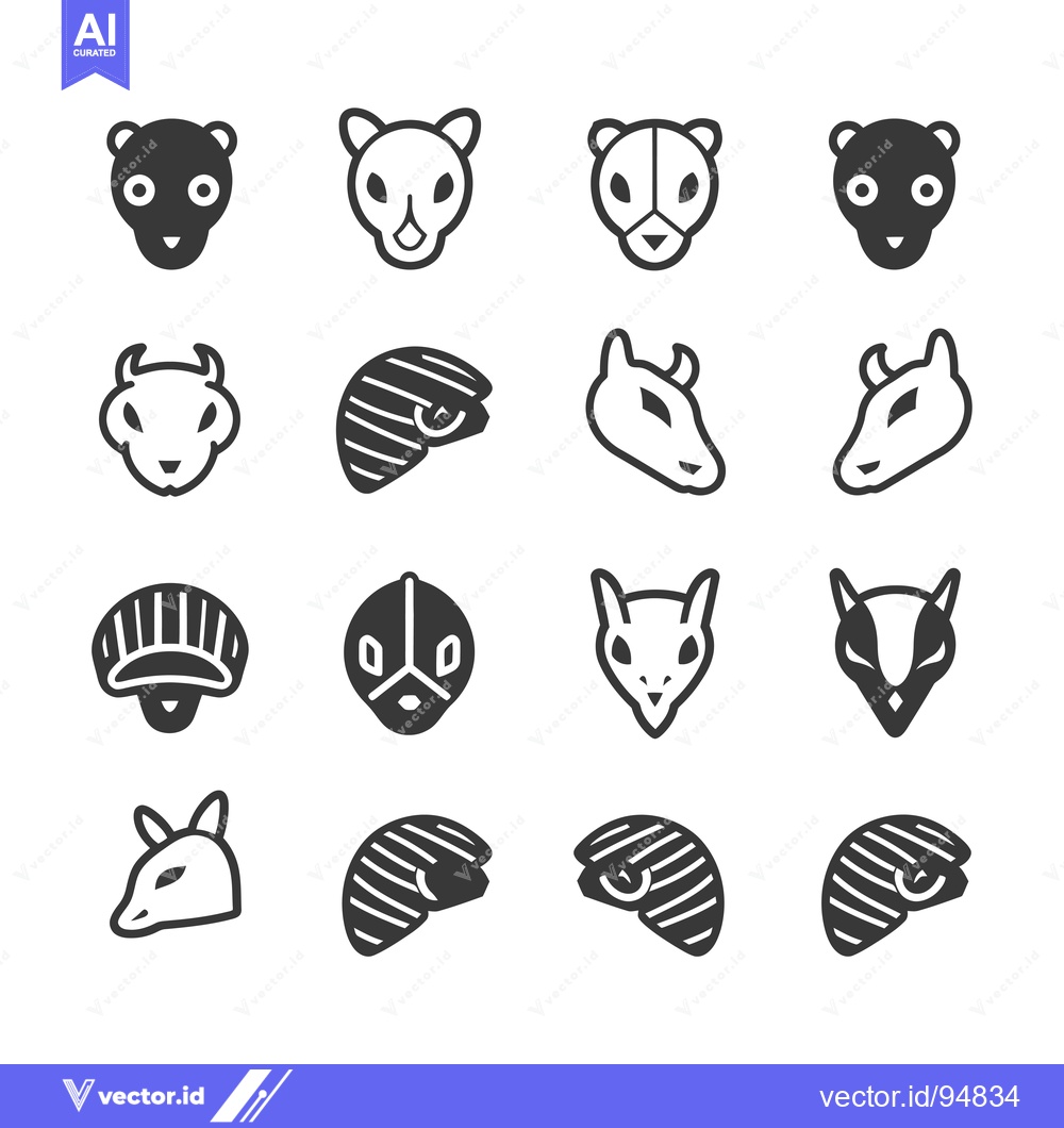 Premium Vector dari Set of animal head icons in different styles