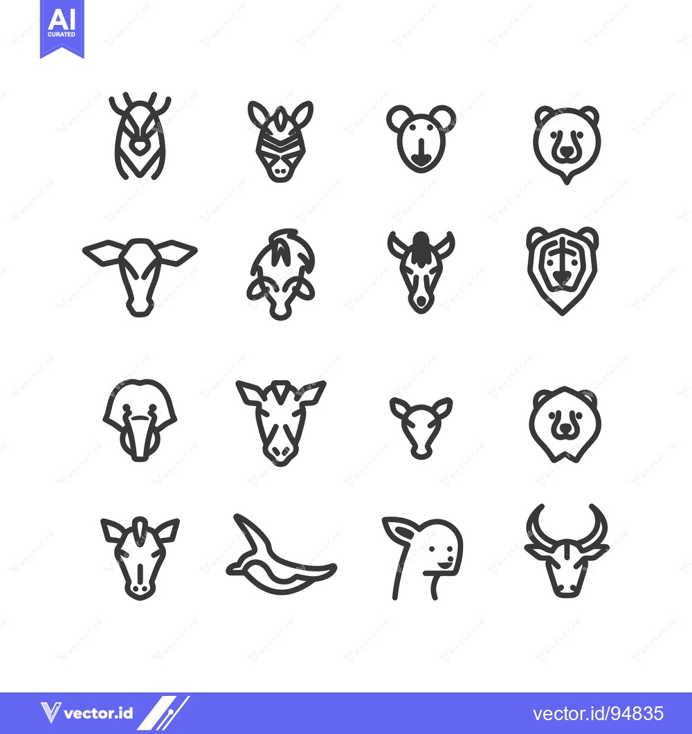 Premium Vector of Set of Animal Head Icons in Outline Style