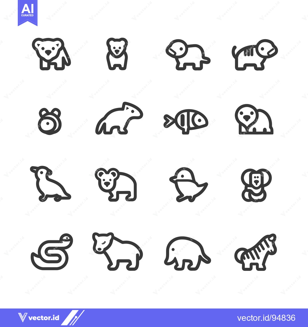 Premium Vector dari Set of Animal Icons in Black and White Outline Style