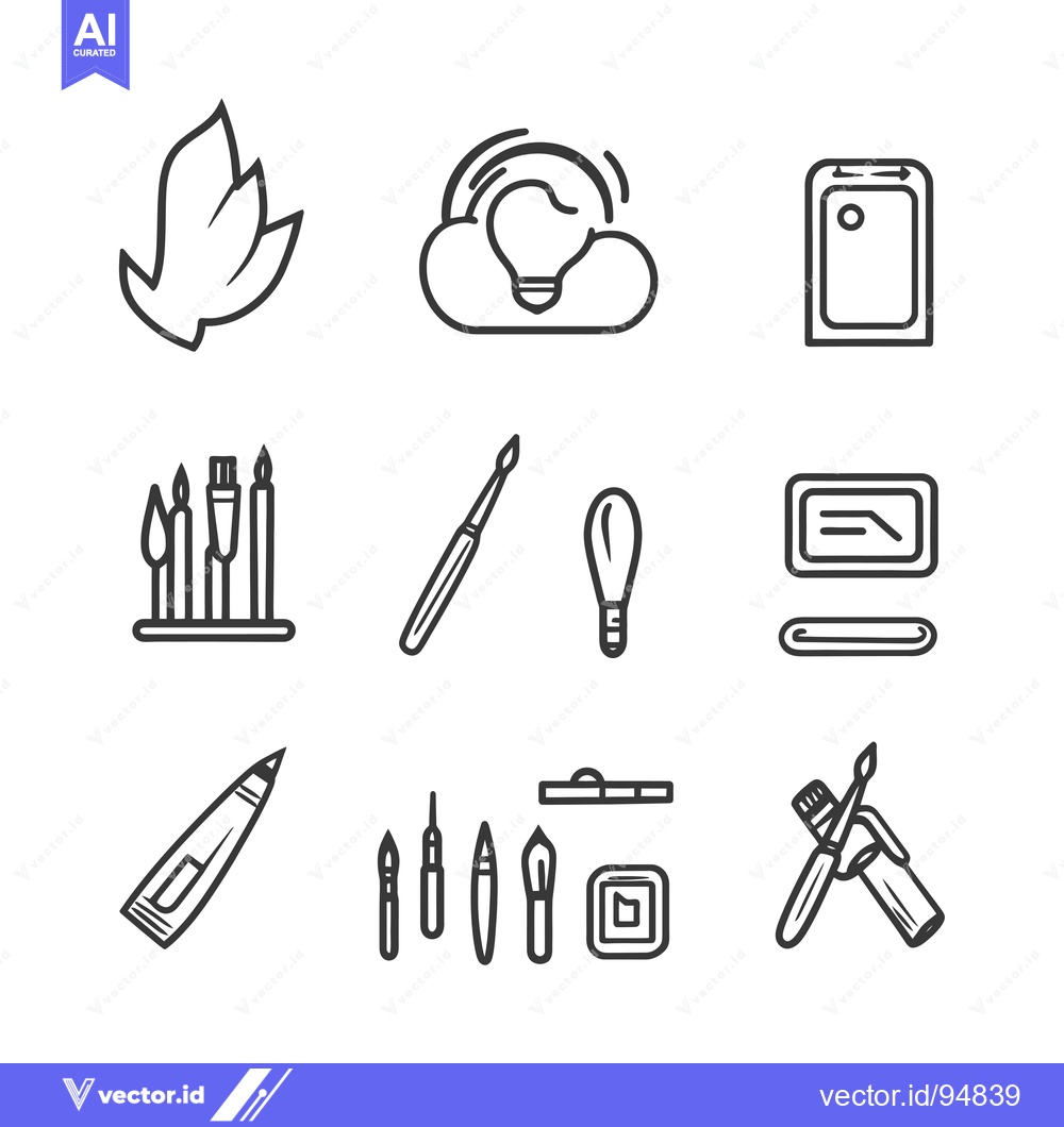 Premium Vector of Set of Artistic Tools and Symbols in Outline Style