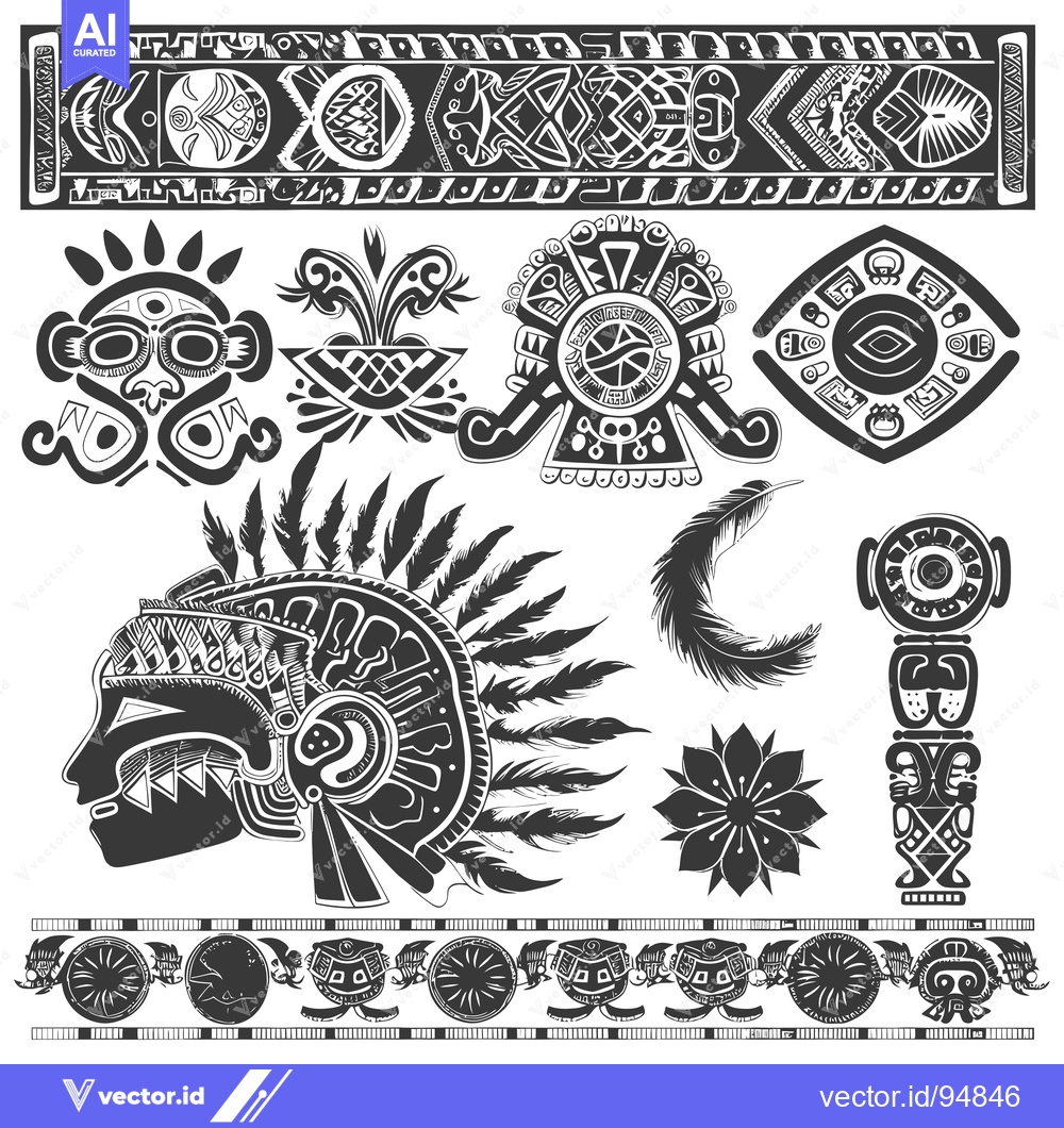 Premium Vector of Set of Aztec and Mayan Tribal Designs for Tattoos, Prints and Web