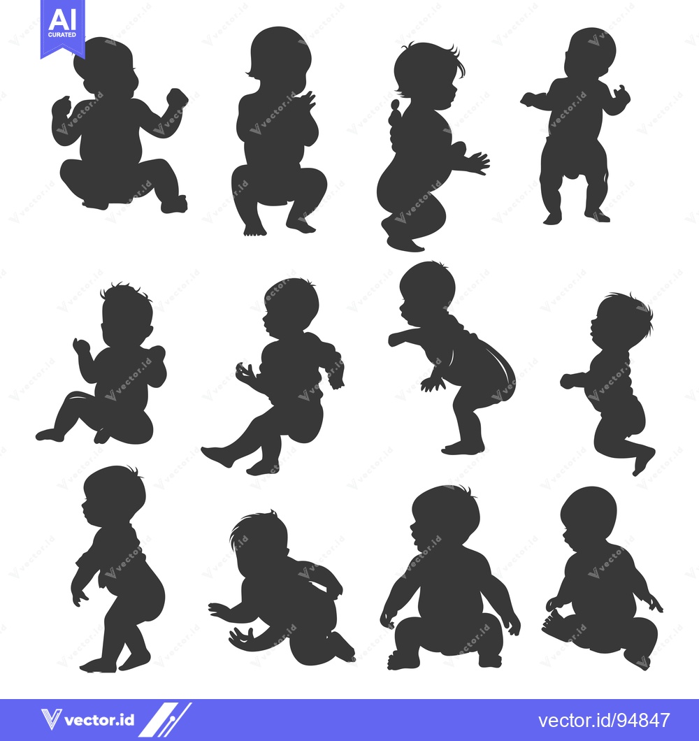 Premium Vector dari Set of Baby Silhouettes in Various Poses