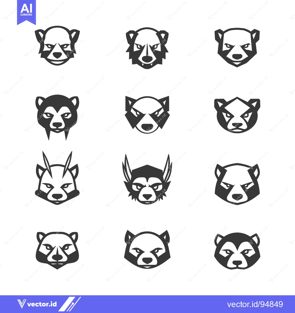 Premium Vector dari Set of Badger Animal Head Logos in Black and White