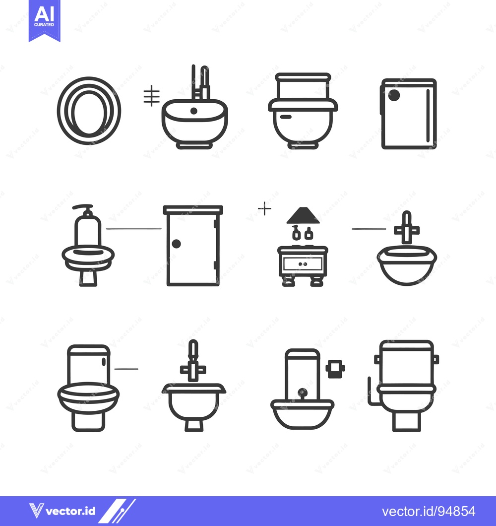 Premium Vector of Set of Bathroom Outline Icons with Sink, Toilet, Shower, and More