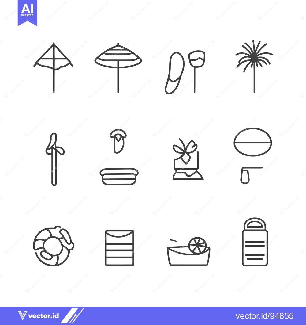 Premium Vector of Set of Beach and Summer Vacation Icons in Line Style