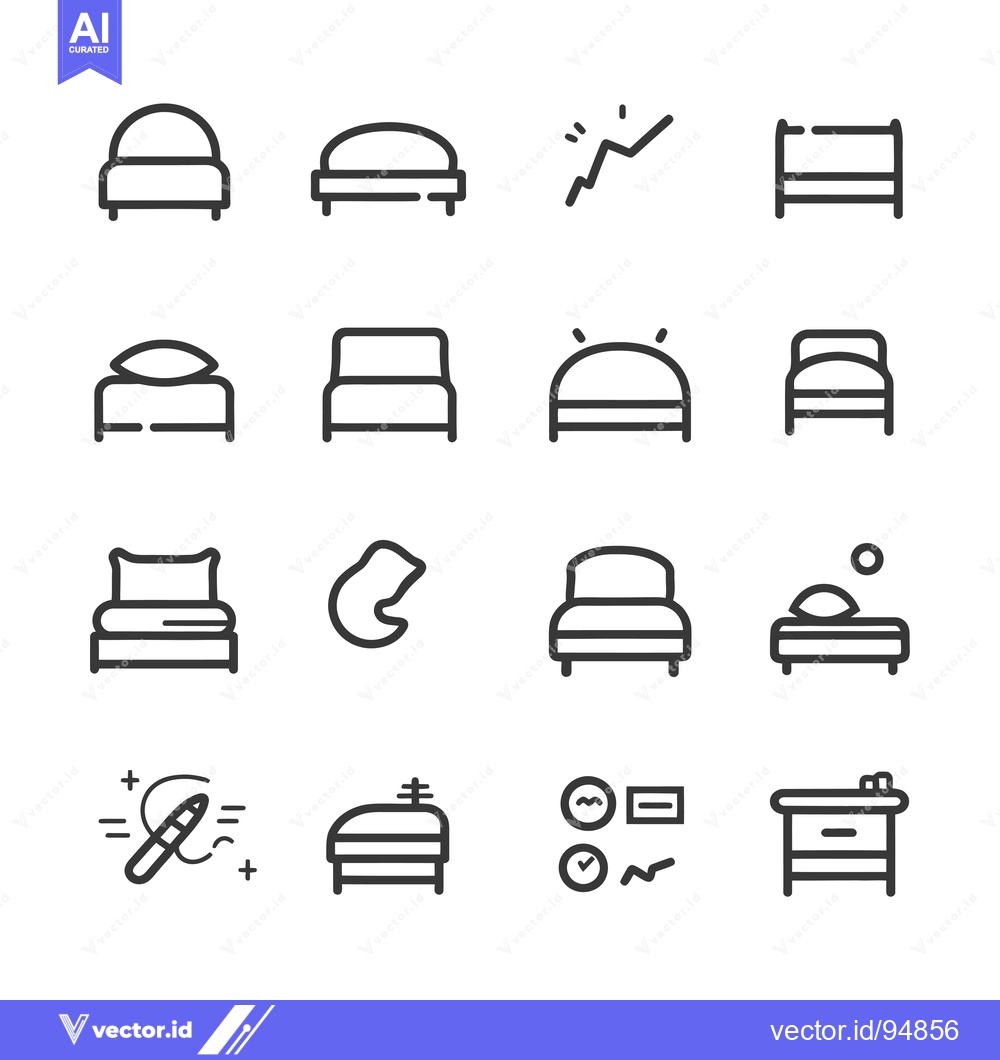 Premium Vector of Set of Bed and Furniture Icons in Outline Style