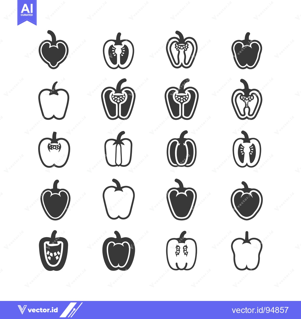 Premium Vector dari Set of Bell Pepper Icons in Various Styles and Views