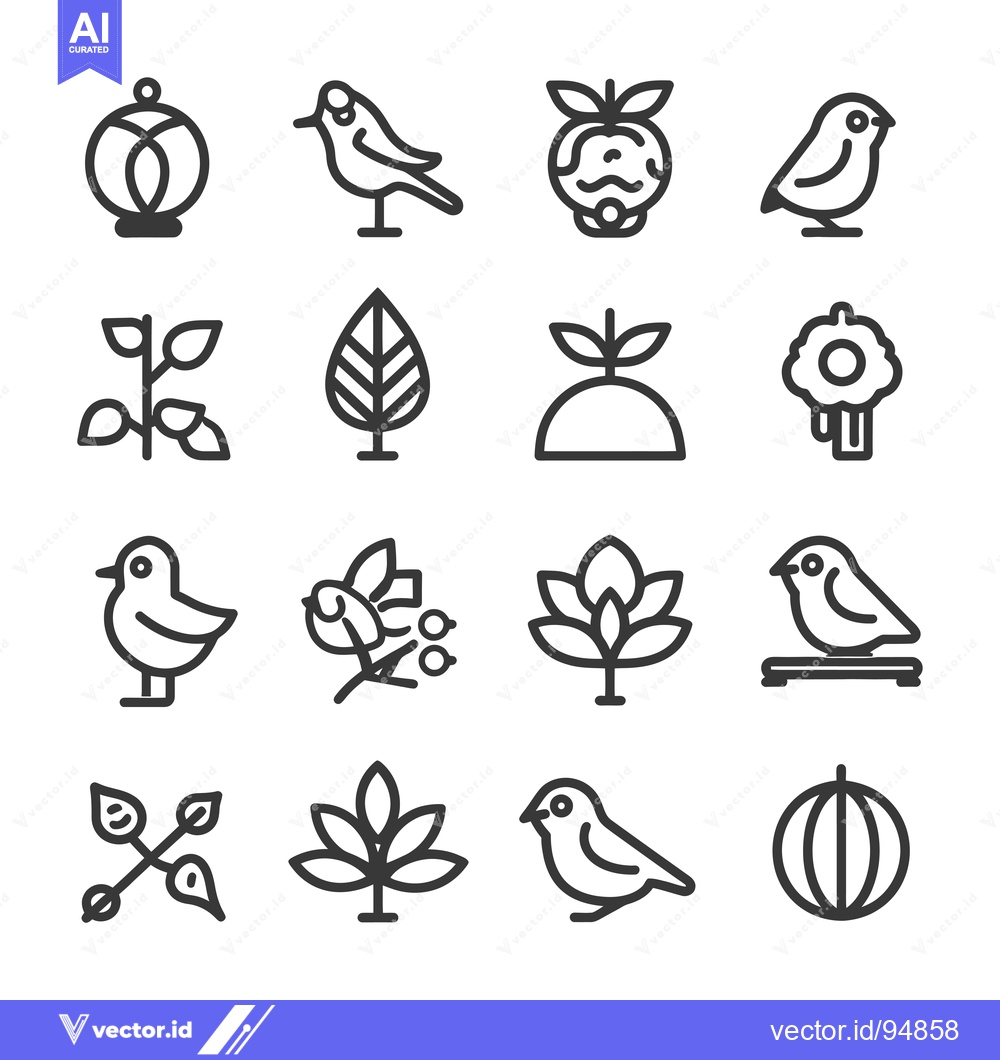 Premium Vector of Set of Bird and Nature Line Icons