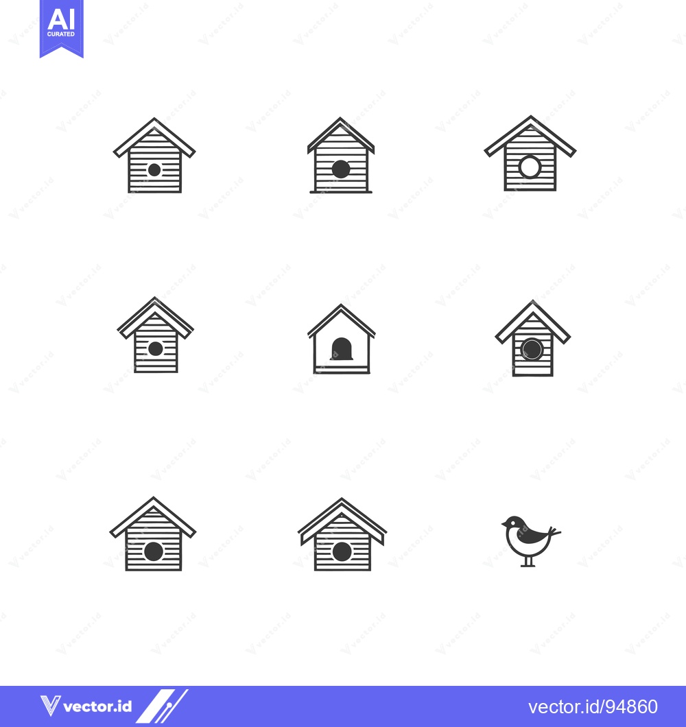 Premium Vector of Set of Birdhouse Icons with One Bird Illustration