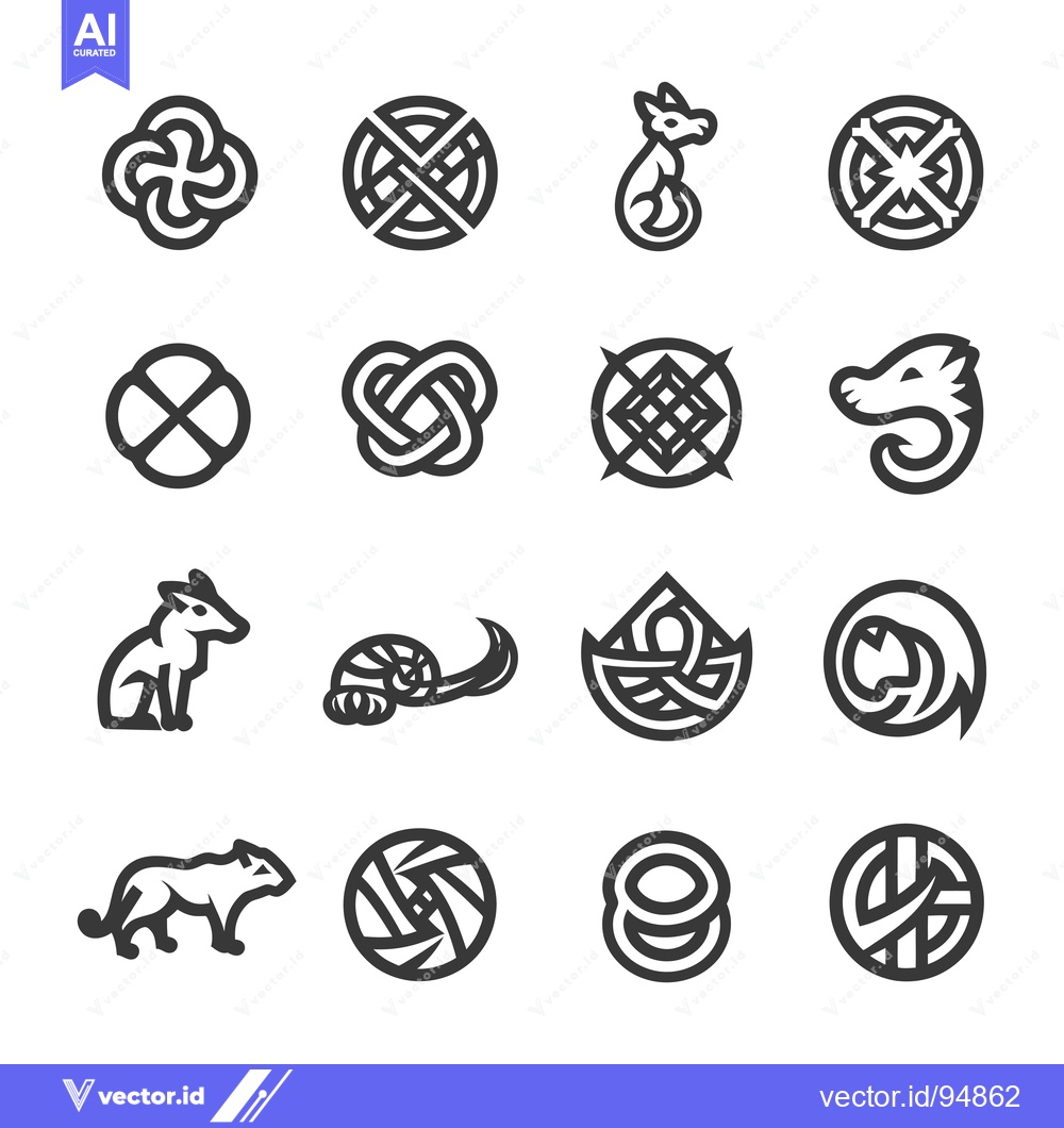 Premium Vector dari Set of Black and White Abstract Geometric and Animal Logos