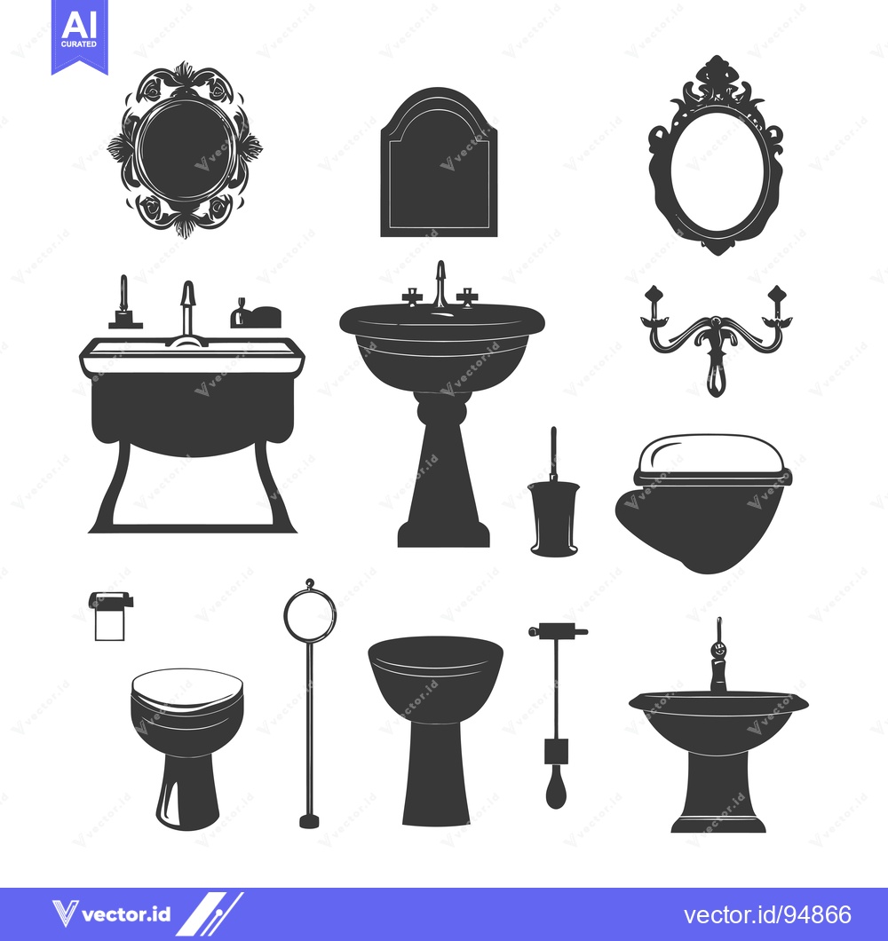 Premium Vector of Set of Black and White Bathroom Silhouette Icons