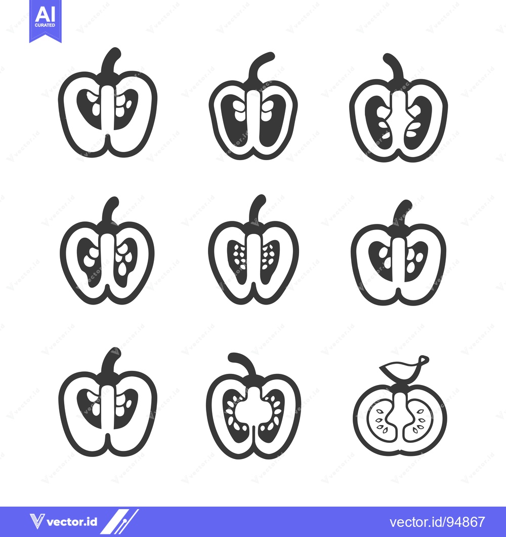 Premium Vector of Set of Black and White Bell Pepper Icons