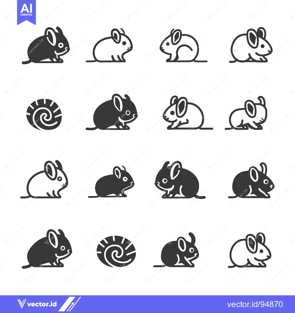 Premium Vector of Set of black and white chinchilla icons in various poses