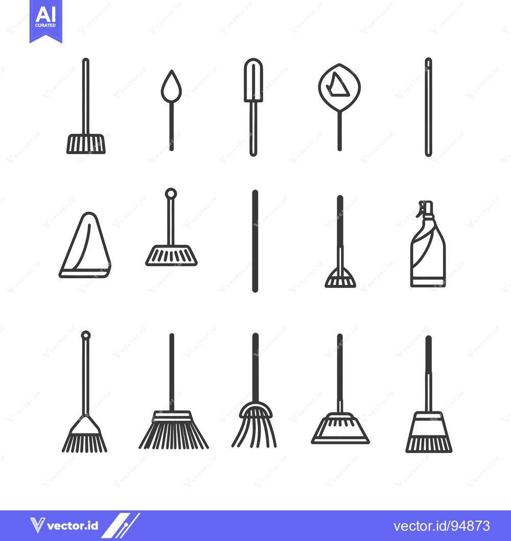 Premium Vector of Set of Black and White Cleaning Equipment Icons