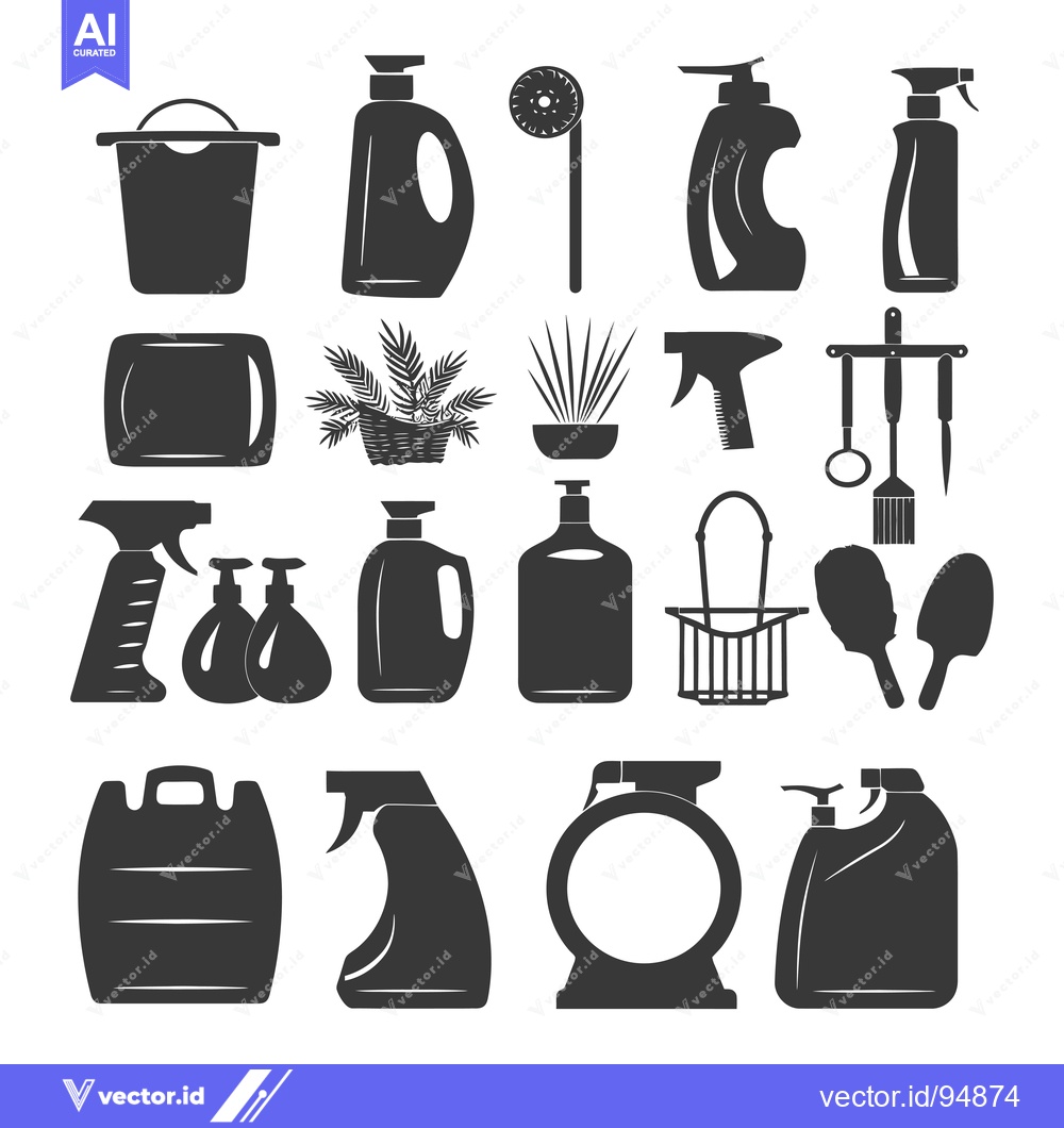 Premium Vector dari Set of Black and White Cleaning Supplies Icons