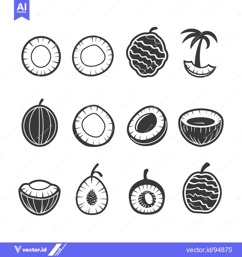 Premium Vector dari Set of Black and White Coconut Fruit Illustrations