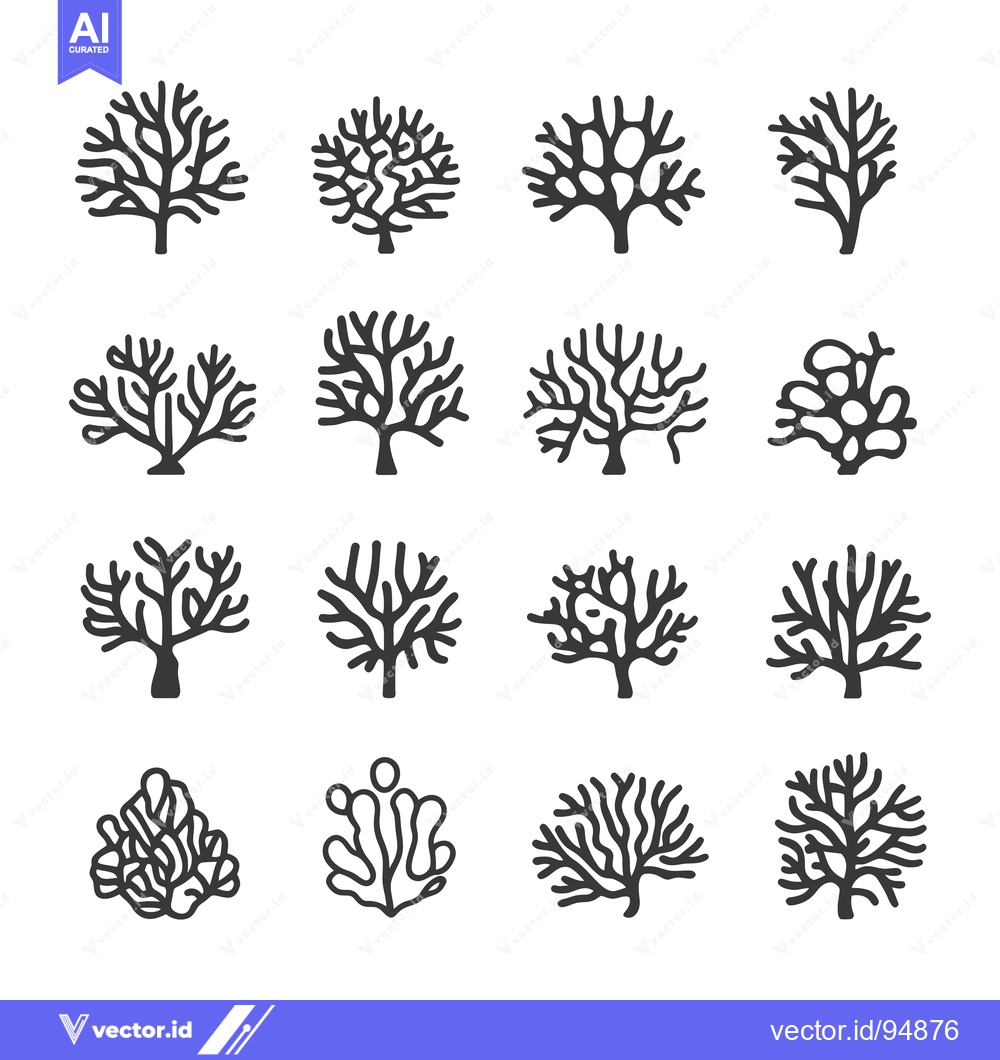 Premium Vector of Set of black and white coral reef silhouettes
