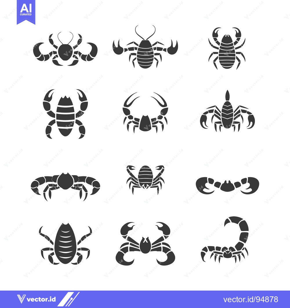 Premium Vector of Set of Black and White Crab and Scorpion Silhouettes
