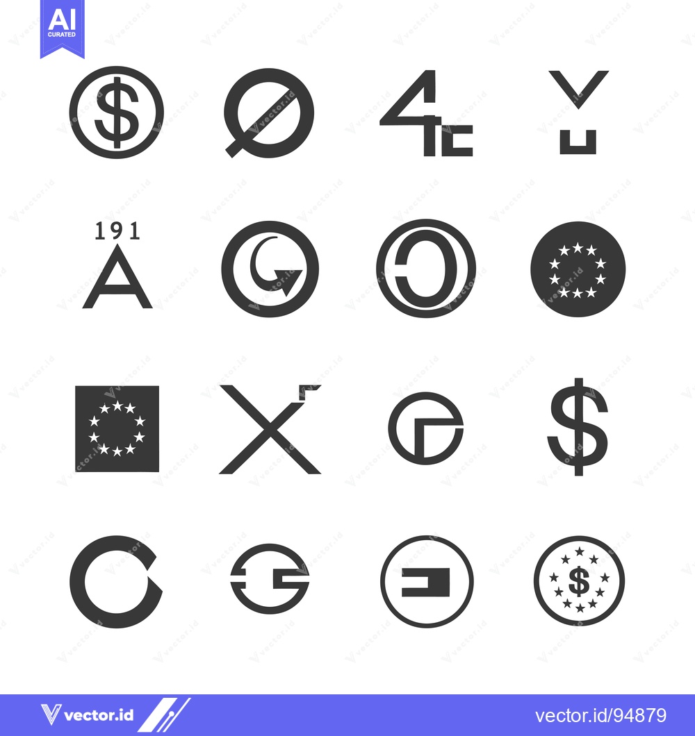 Premium Vector dari Set of Black and White Currency, Copyright, and Symbol Icons