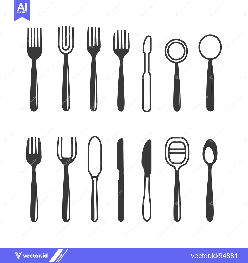 Premium Vector dari Set of Black and White Cutlery Icons
