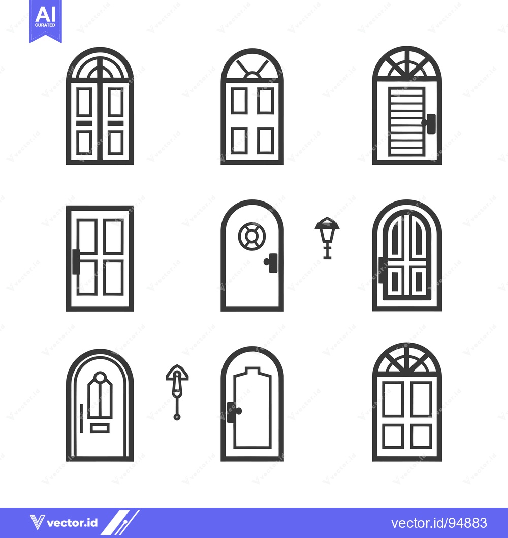 Premium Vector dari Set of Black and White Door Icons