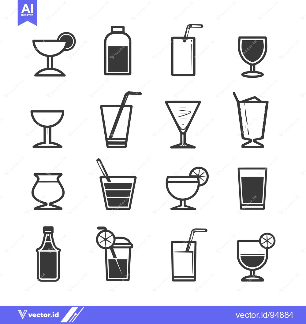 Premium Vector of Set of Black and White Drink Icons with Straws and Lemon Slices