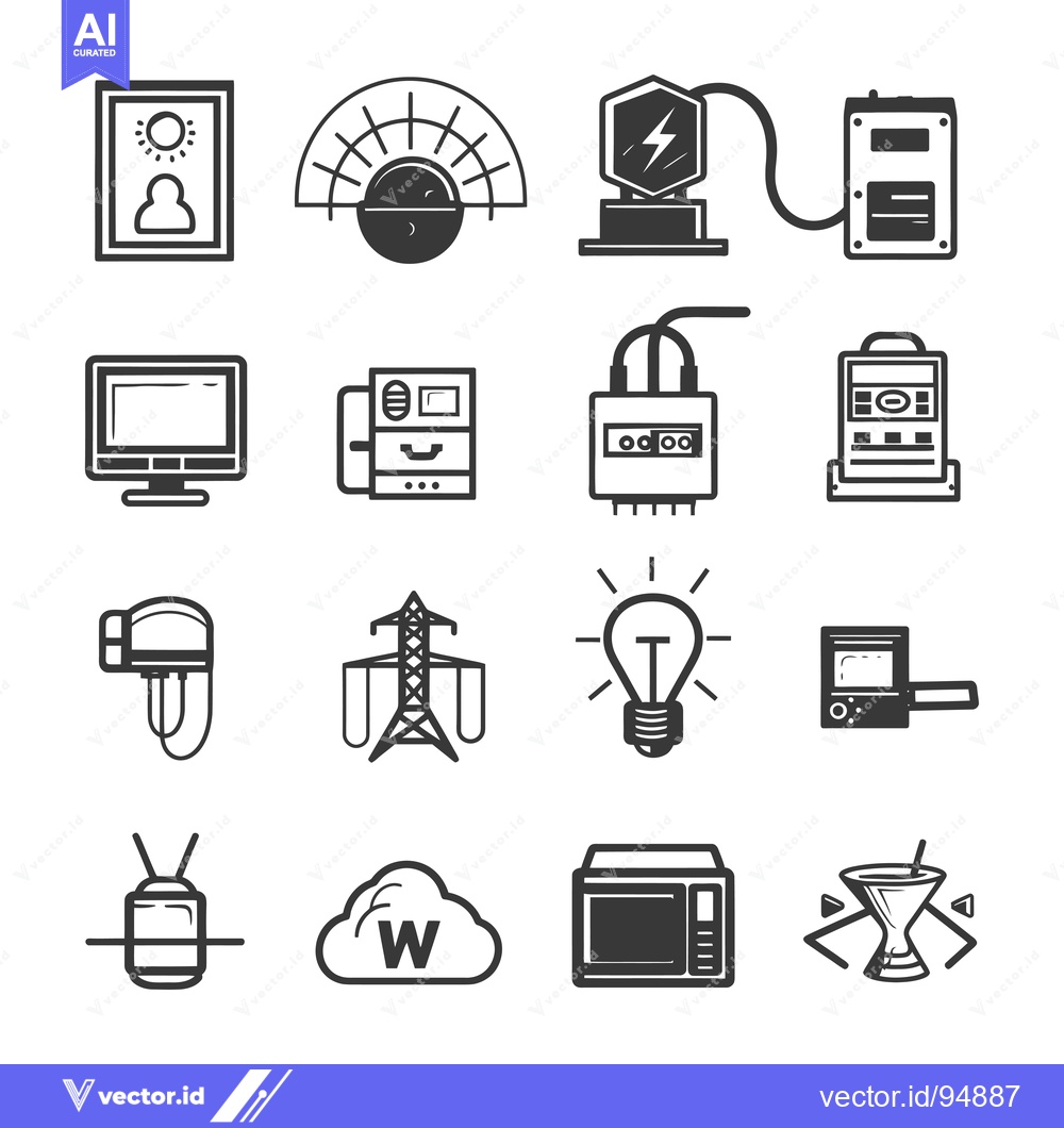 Premium Vector dari Set of Black and White Electricity Icons