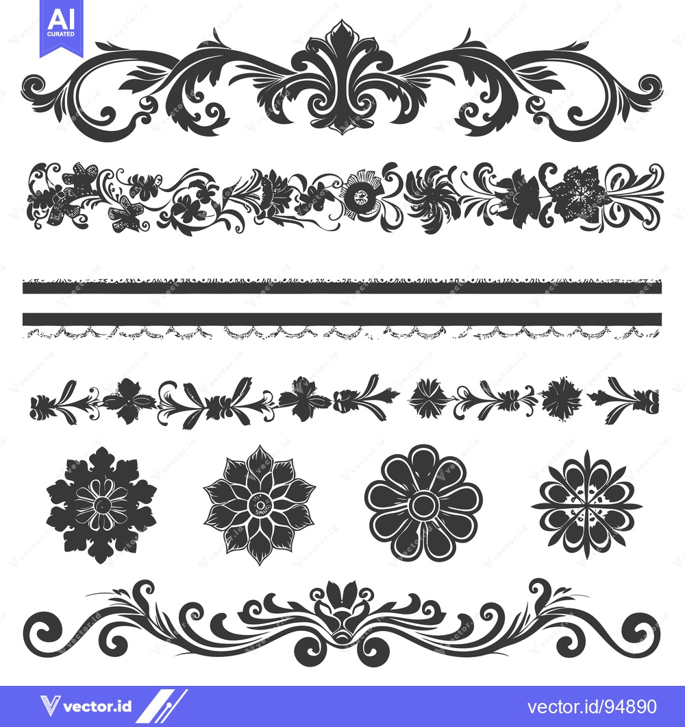 Premium Vector dari Set of Black and White Floral Design Elements