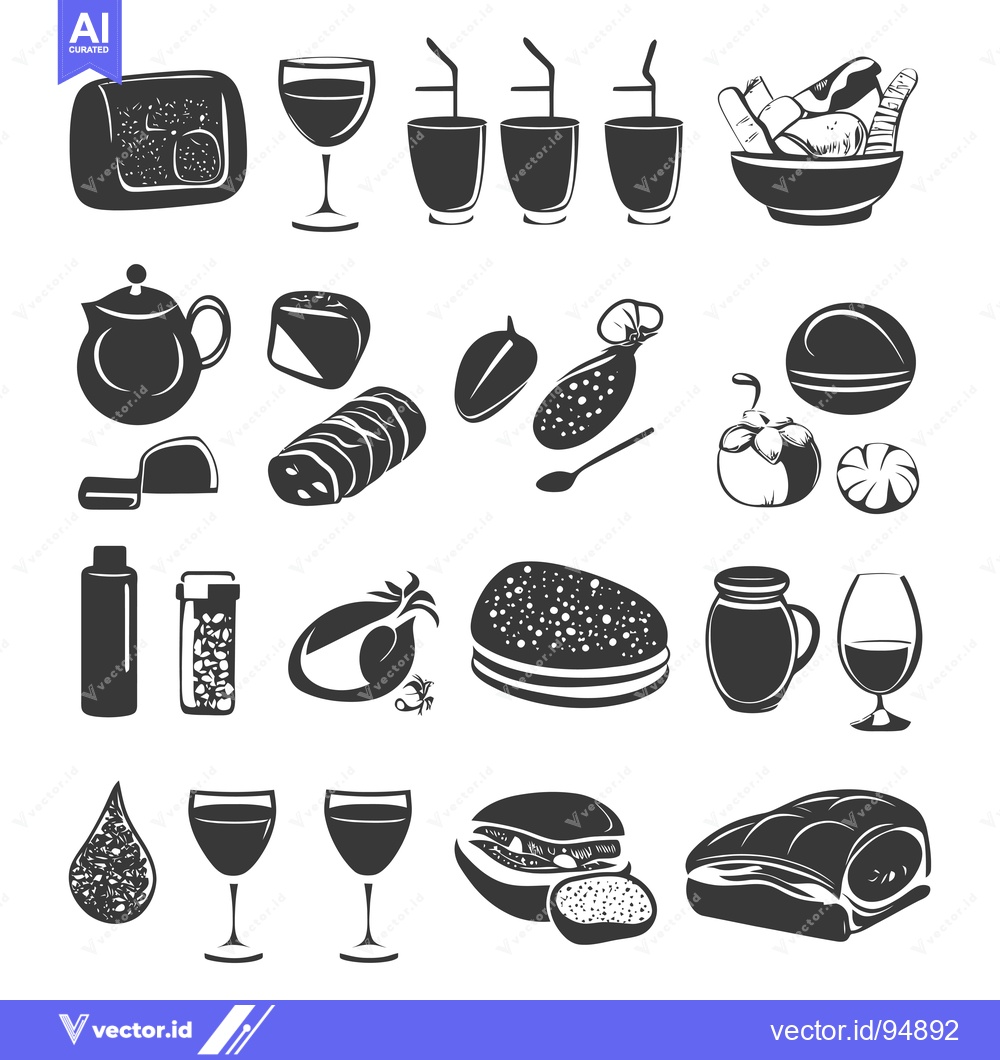 Premium Vector dari Set of Black and White Food and Drink Icons