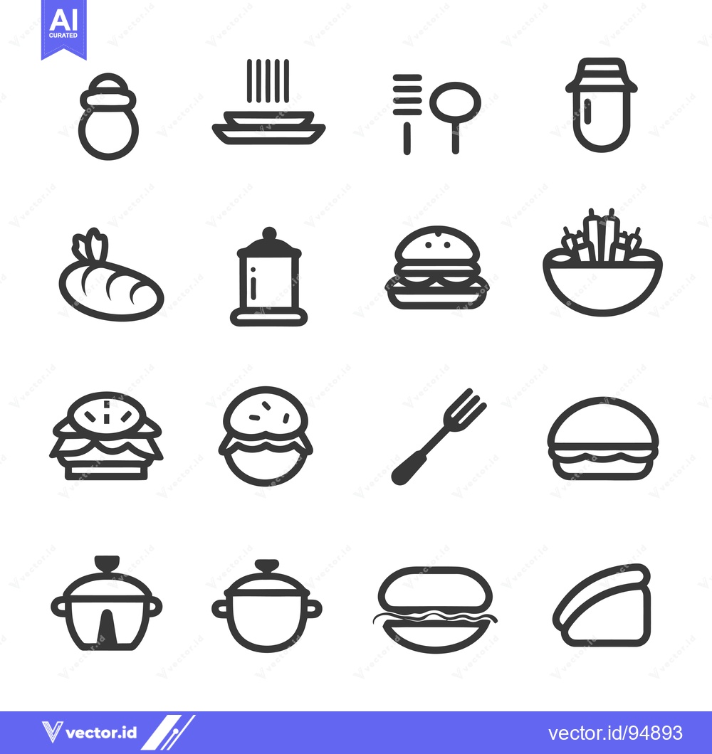 Premium Vector of Set of Black and White Food Icons