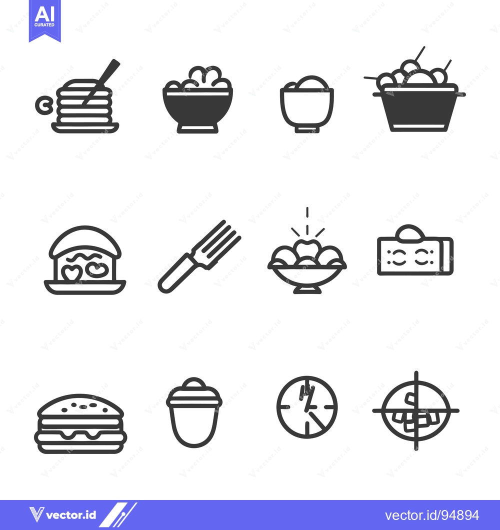 Premium Vector of Set of Black and White Food Icons
