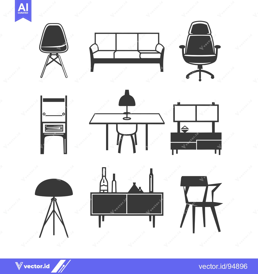 Premium Vector dari Set of Black and White Furniture Icons