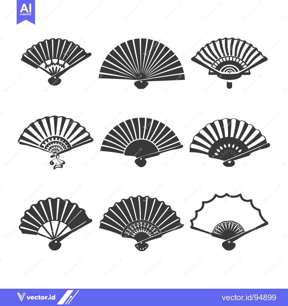 Premium Vector of Set of Black and White Hand Fans in Different Designs