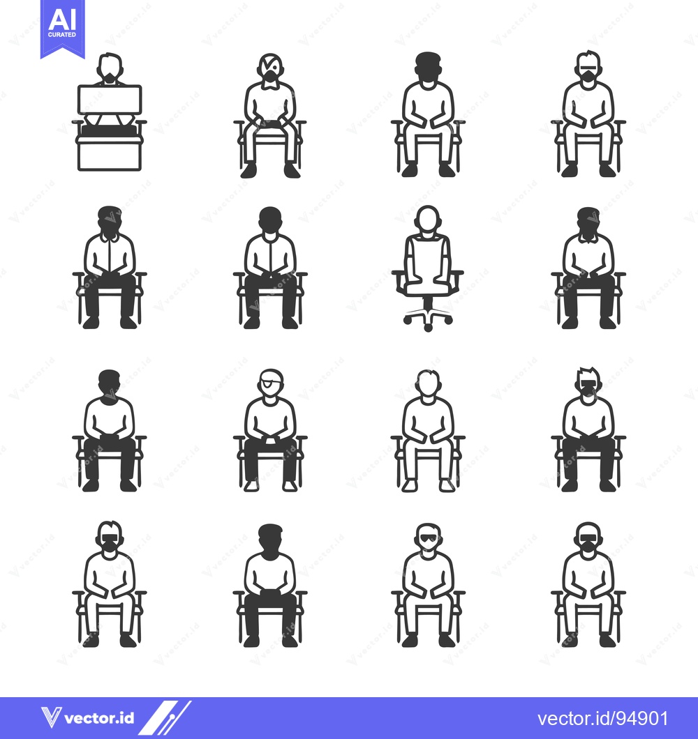 Premium Vector of Set of Black and White Icons Depicting People Sitting in Chairs