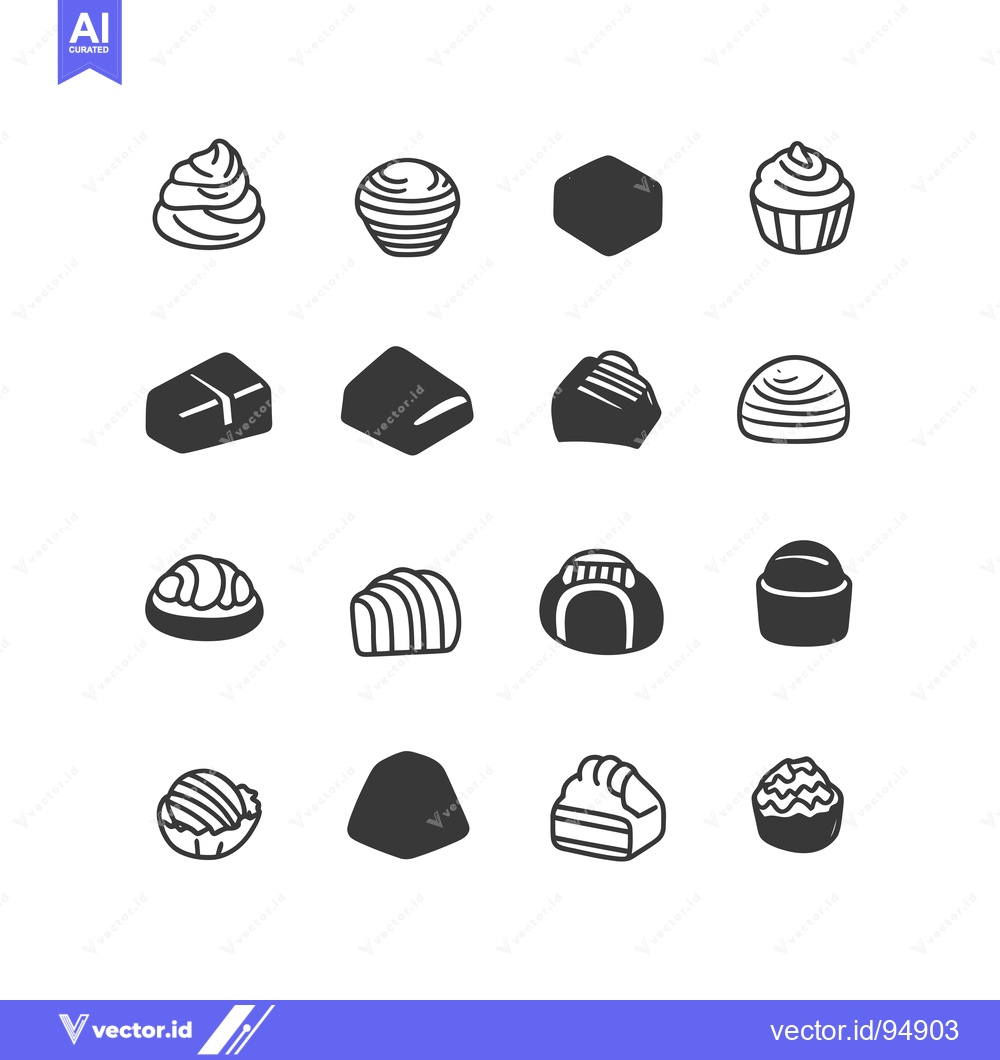 Premium Vector dari Set of black and white icons of different types of sweets