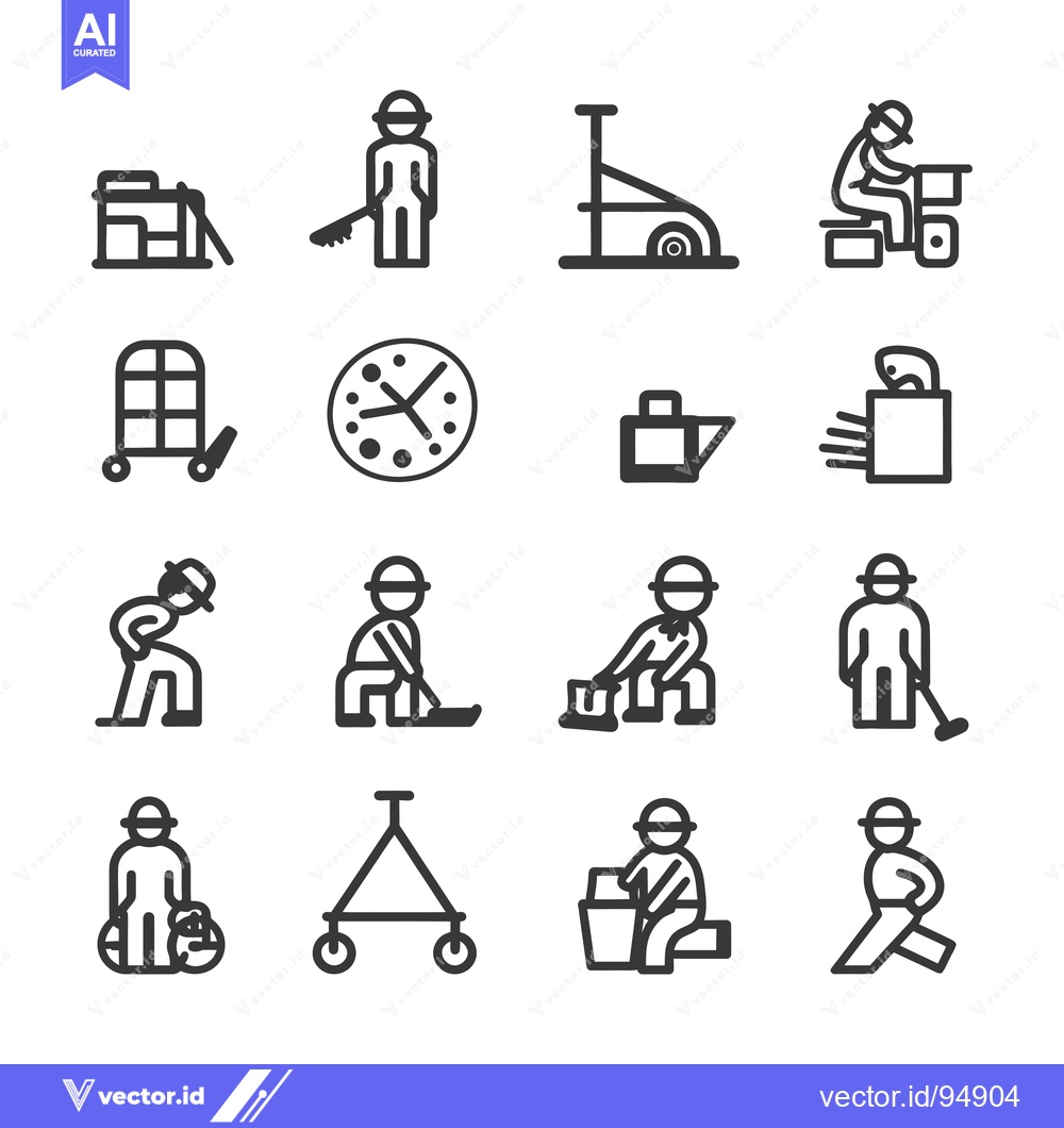 Premium Vector dari Set of Black and White Icons of People Cleaning and Maintaining