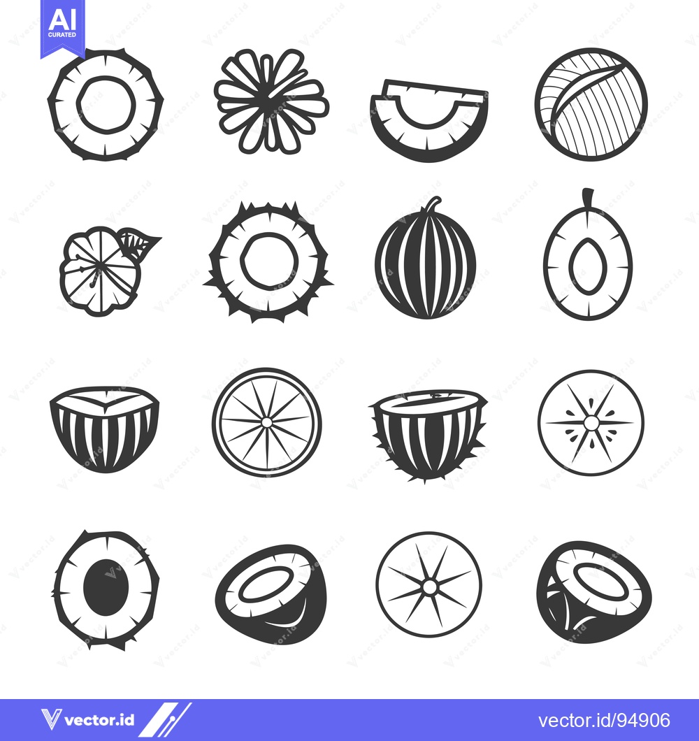 Premium Vector dari Set of black and white icons of tropical fruits